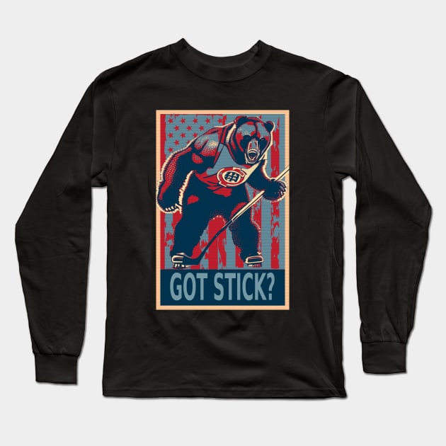 American Bear Ice Hockey Player Long Sleeve T-Shirt by DesignArchitect